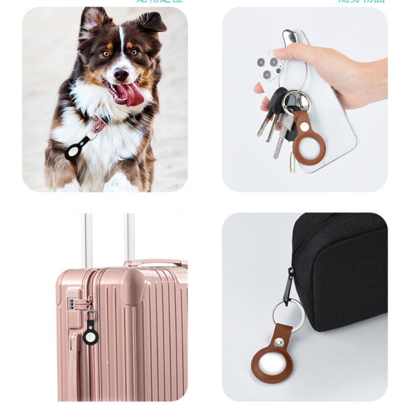 Husa Apple AirTag Loop tip breloc chei, piele naturala, roz