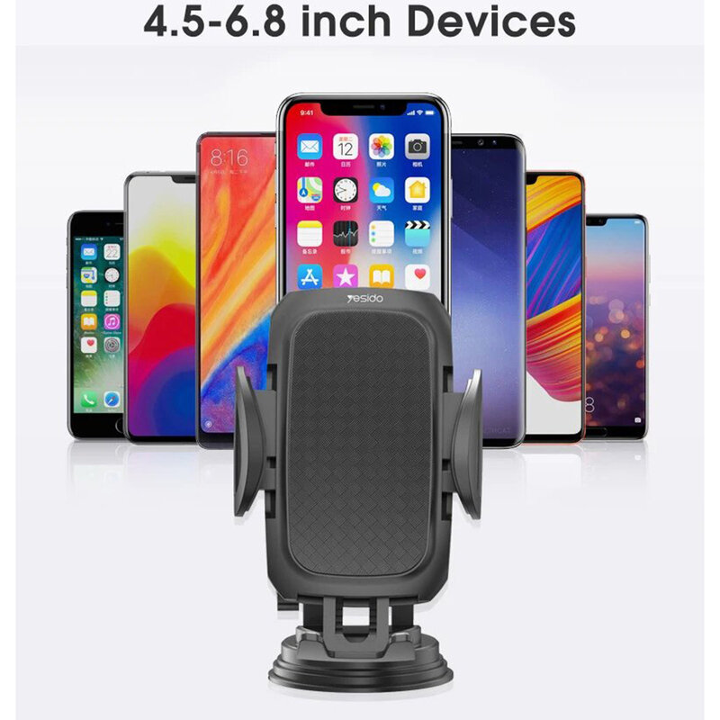 Suport telefon auto, extensibil cu ventuza Yesido C111, negru