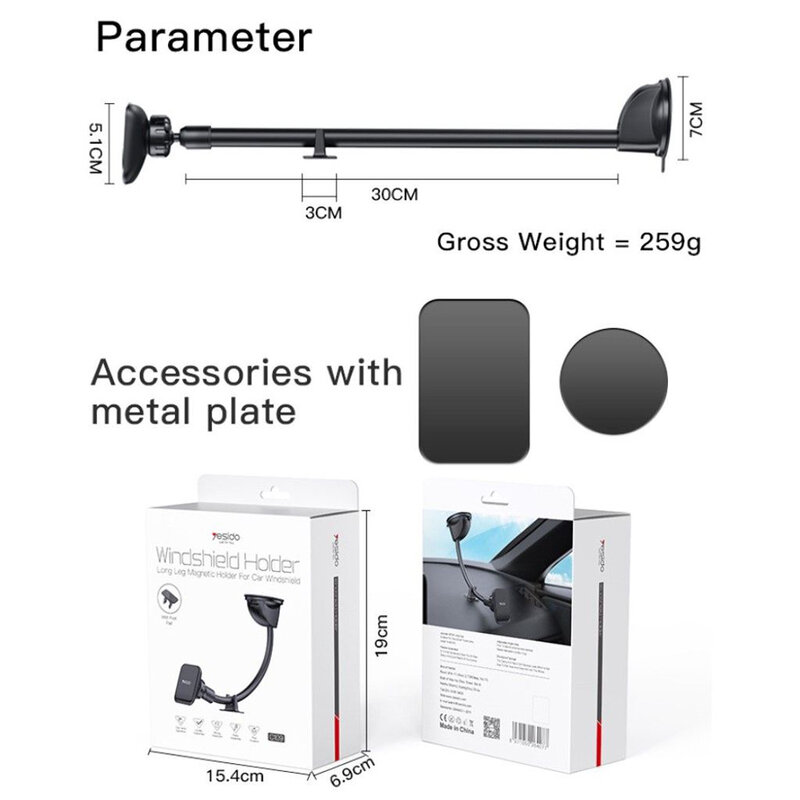 Suport telefon auto magnetic, ventuza Yesido C109, negru