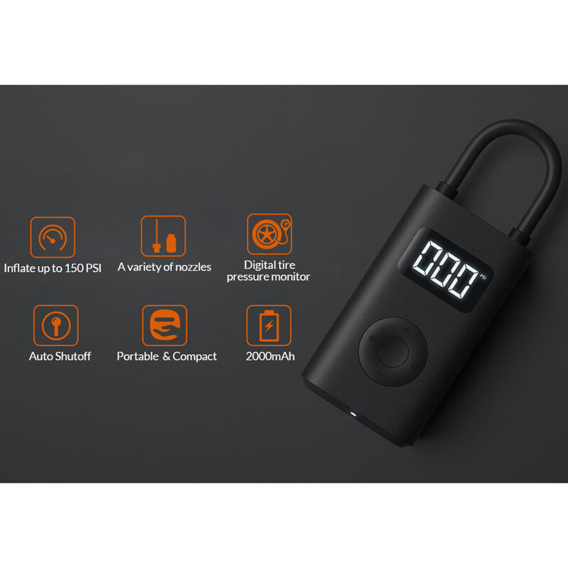 Compresor auto Xiaomi Mi Portable Electric, 2000 mAh, negru