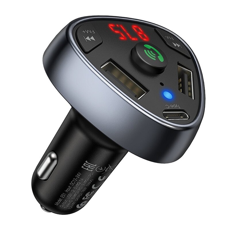 Modulator FM Bluetooth Hoco E51, 2xUSB + Type-C PD18W, negru