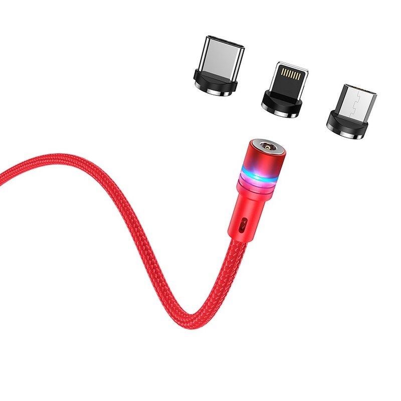 Cablu magnetic USB la Type-C, Micro-USB, Lightning Hoco U98, rosu