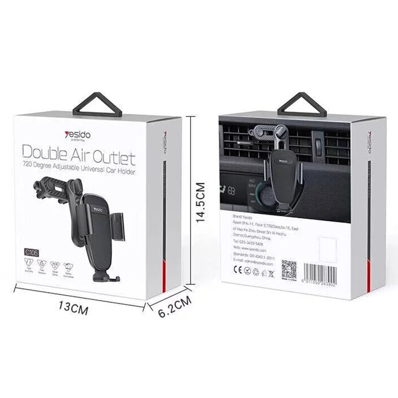 Suport telefon auto Yesido C105, grila ventilatie, negru