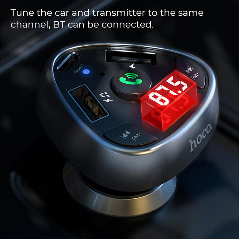 Modulator FM Bluetooth Hoco E51, 2xUSB + Type-C PD18W, negru