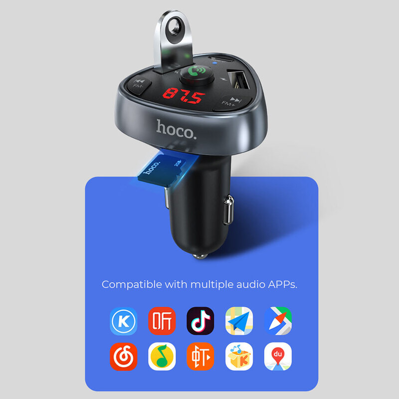 Modulator FM Bluetooth Hoco E51, 2xUSB + Type-C PD18W, negru