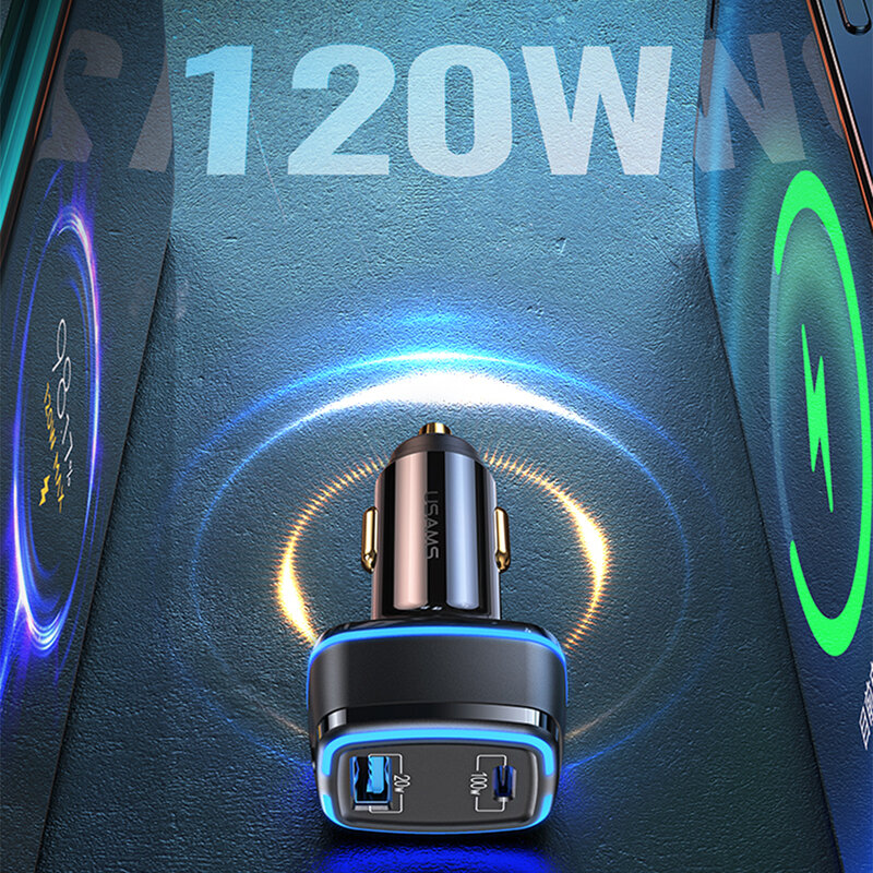 Incarcator auto Usams Type-C PD100W + USB 20W, negru, US-CC142