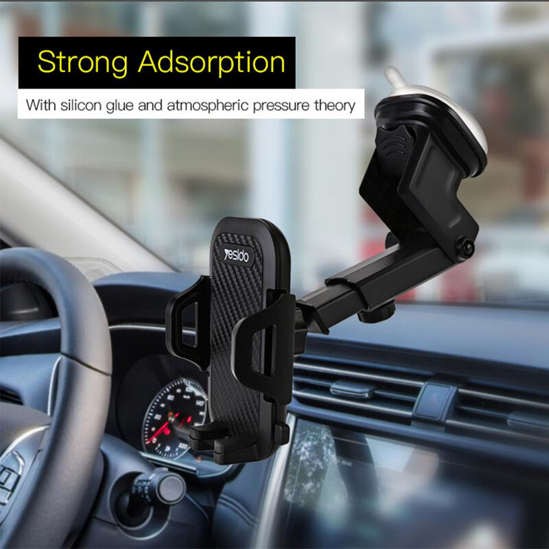 Suport telefon auto parbriz/ bord Yesido C23, 3.8-6.4”, negru