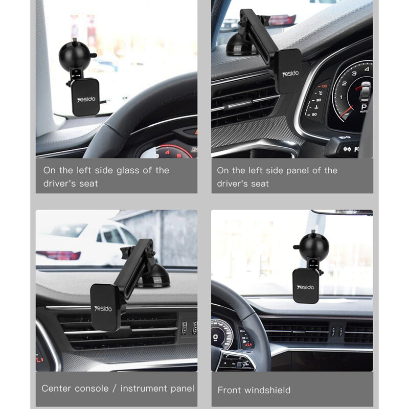 Suport telefon auto magnetic, bord/ parbriz Yesido C39, negru