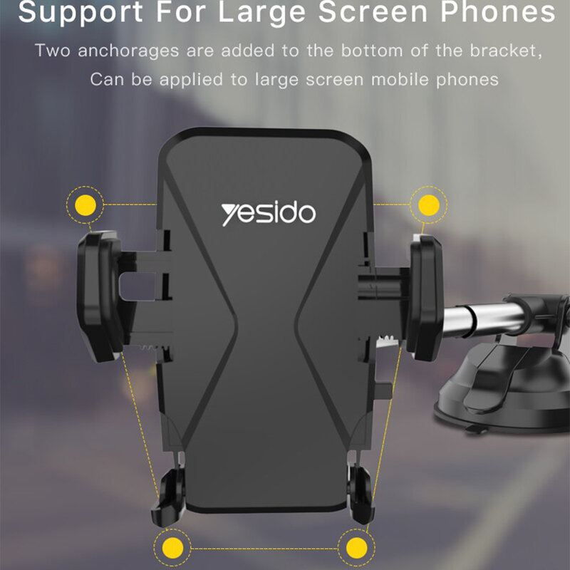 Suport telefon auto cu brat telescopic, reglabil Yesido C40, negru