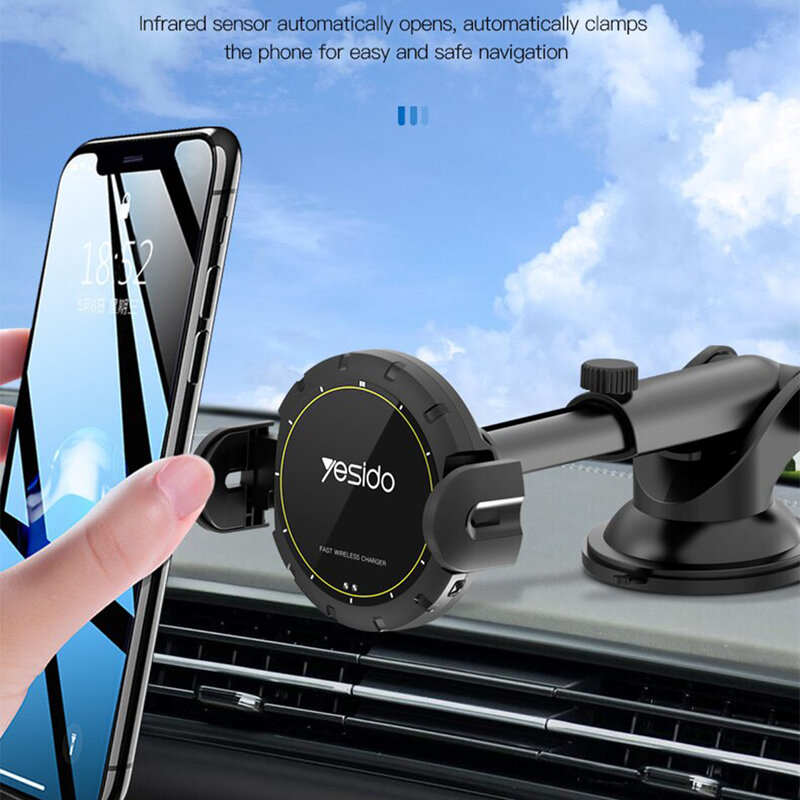 Suport telefon auto Yesido C77, incarcator wireless, 15W, negru