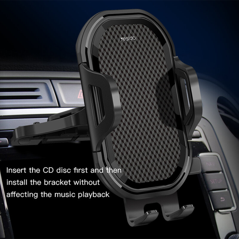 Suport telefon auto cu prindere in CD player Yesido C84, negru