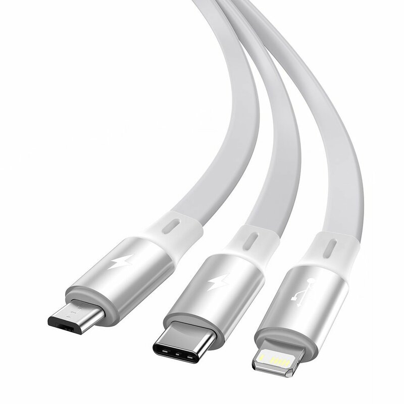Cablu date Type-C, Micro-USB, Lightning Baseus, 1.2m, alb, CAMLT-MJ02