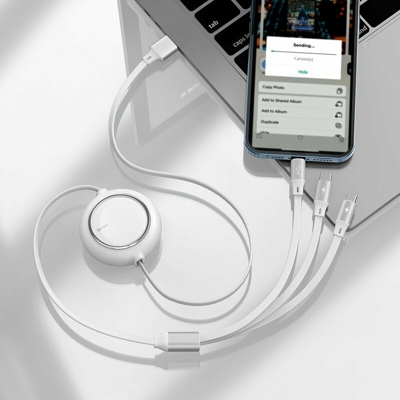 Cablu date Type-C, Micro-USB, Lightning Baseus, 1.2m, alb, CAMLT-MJ02