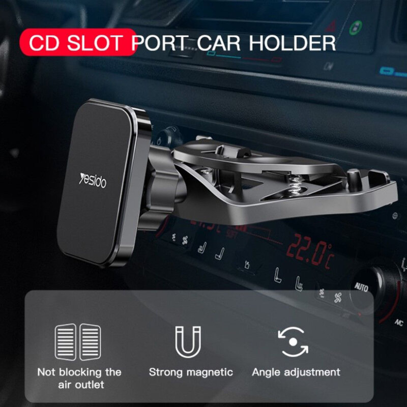 Suport telefon auto cu prindere in CD player Yesido C92, negru