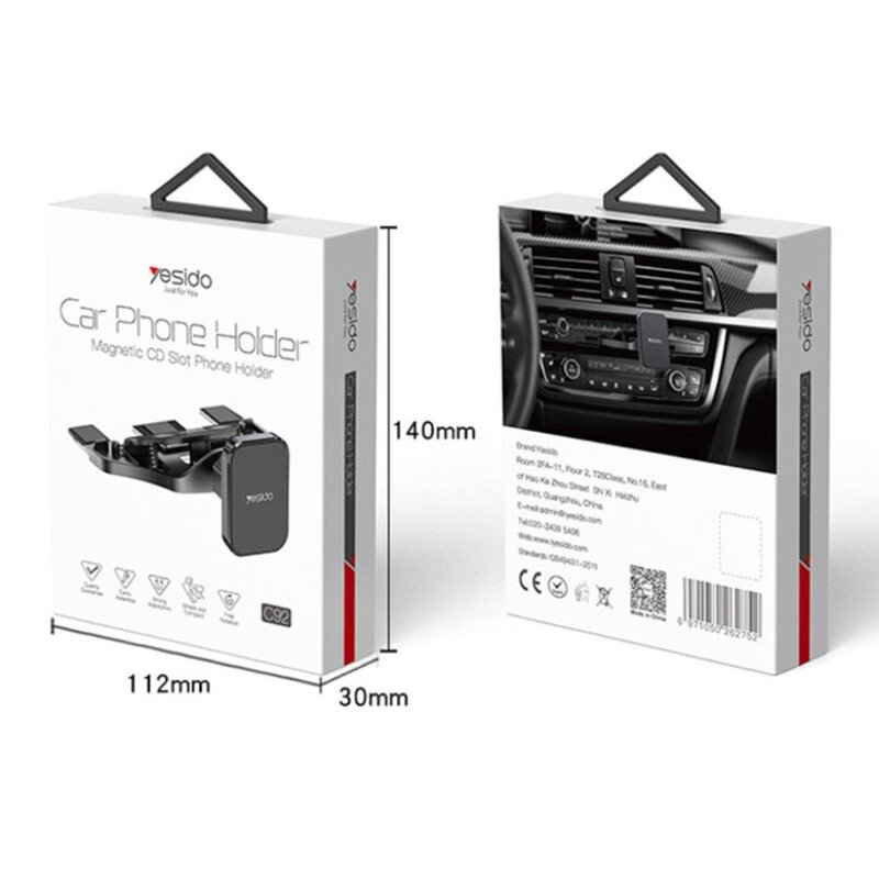 Suport telefon auto cu prindere in CD player Yesido C92, negru