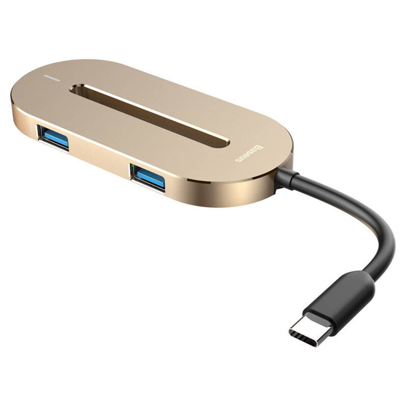 Hub USB-C Baseus la 3x USB, Type-C, HDMI, auriu, CABOOK-0V