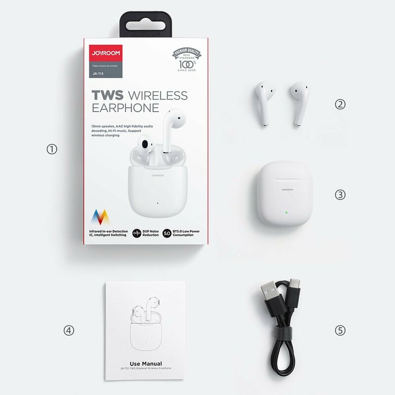 Casti wireless in-ear JoyRoom, TWS earbuds, Bluetooth, negru, JR-T13
