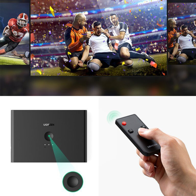 Splitter HDMI 4K Ugreen, HDMI switch 2x4 + telecomanda, negru, 70690