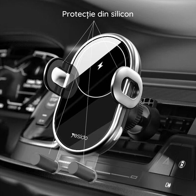 Suport telefon auto Yesido C102, incarcator wireless 10W, negru