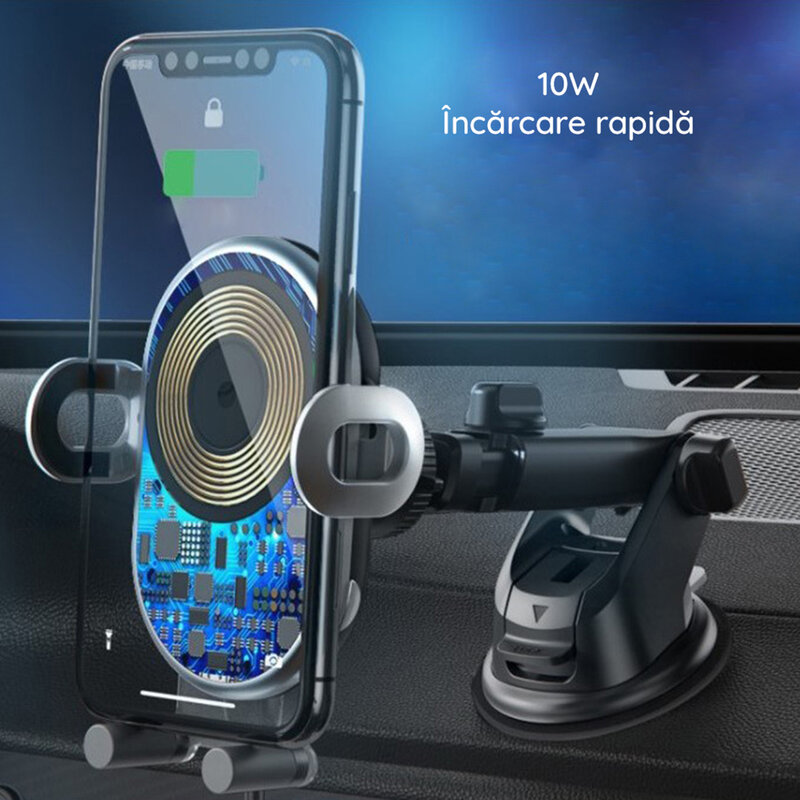 Suport telefon auto Yesido C102, incarcator wireless 10W, negru