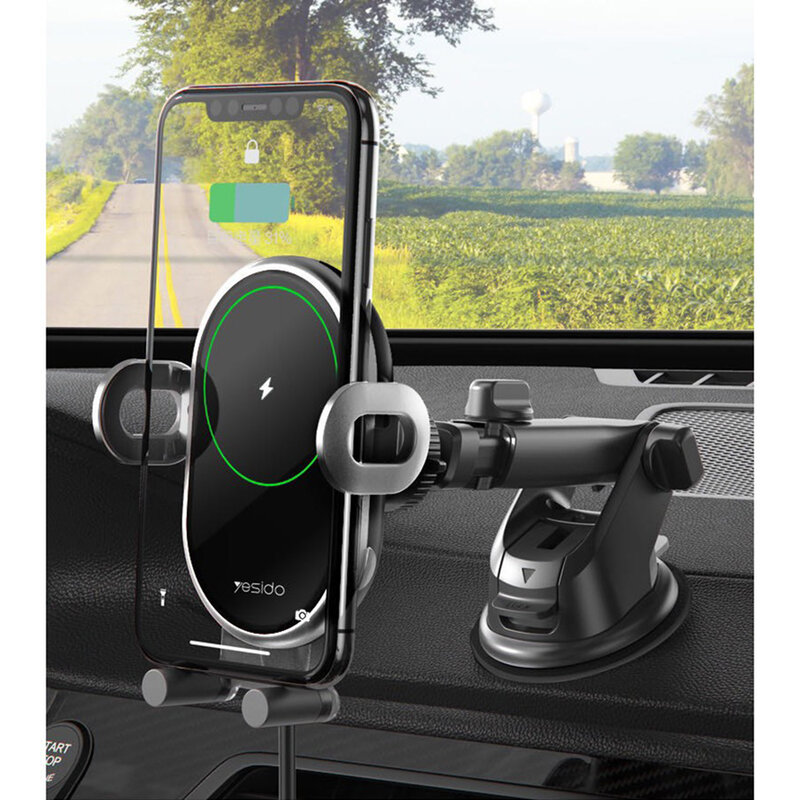 Suport telefon auto Yesido C102, incarcator wireless 10W, negru