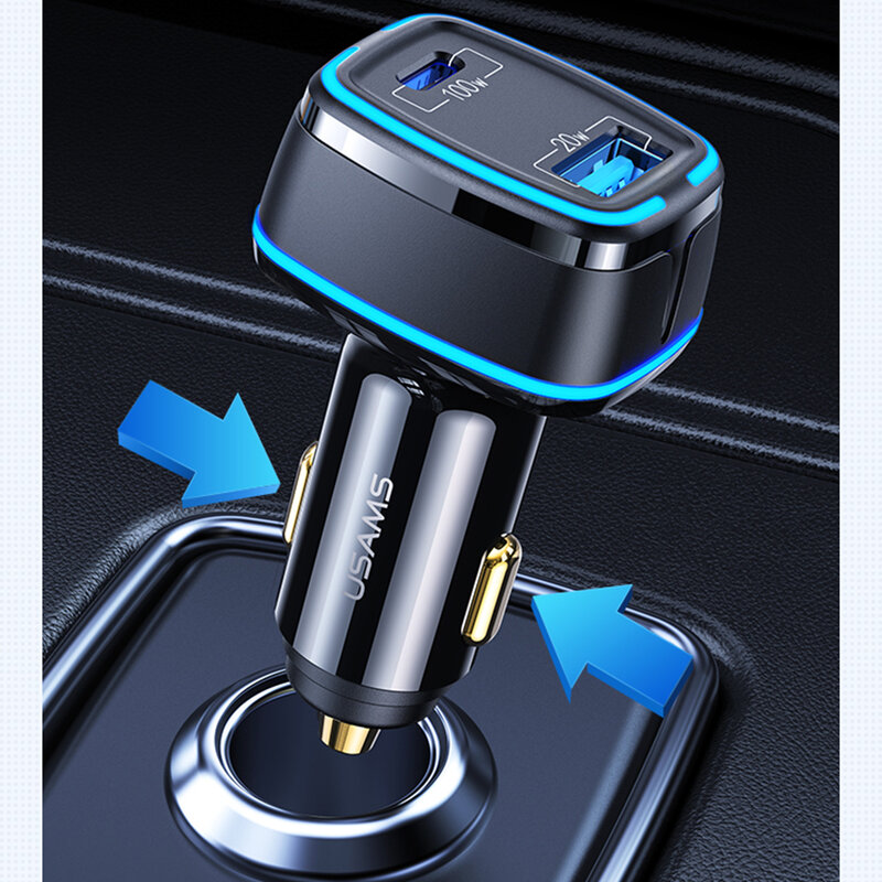 Incarcator auto Usams Type-C PD100W + USB 20W, negru, US-CC142