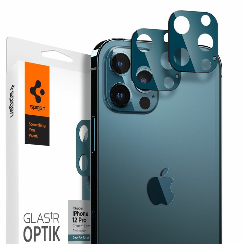[Pachet 2x] Folie Sticla Camera iPhone 12 Pro Spigen Glas.t R Slim 9H Lens Protector - pacific blue