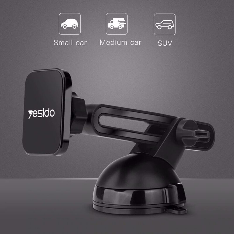 Suport telefon auto magnetic, bord/ parbriz Yesido C39, negru
