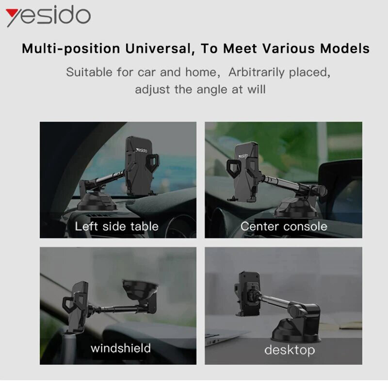 Suport telefon auto cu brat telescopic, reglabil Yesido C40, negru