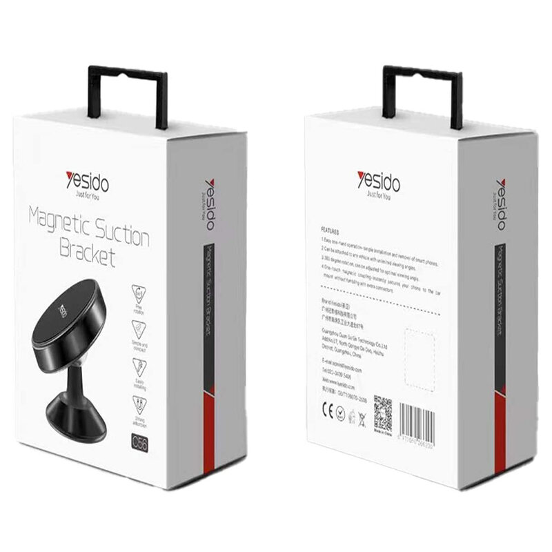 Suport telefon auto magnetic cu adeziv Yesido C56, negru
