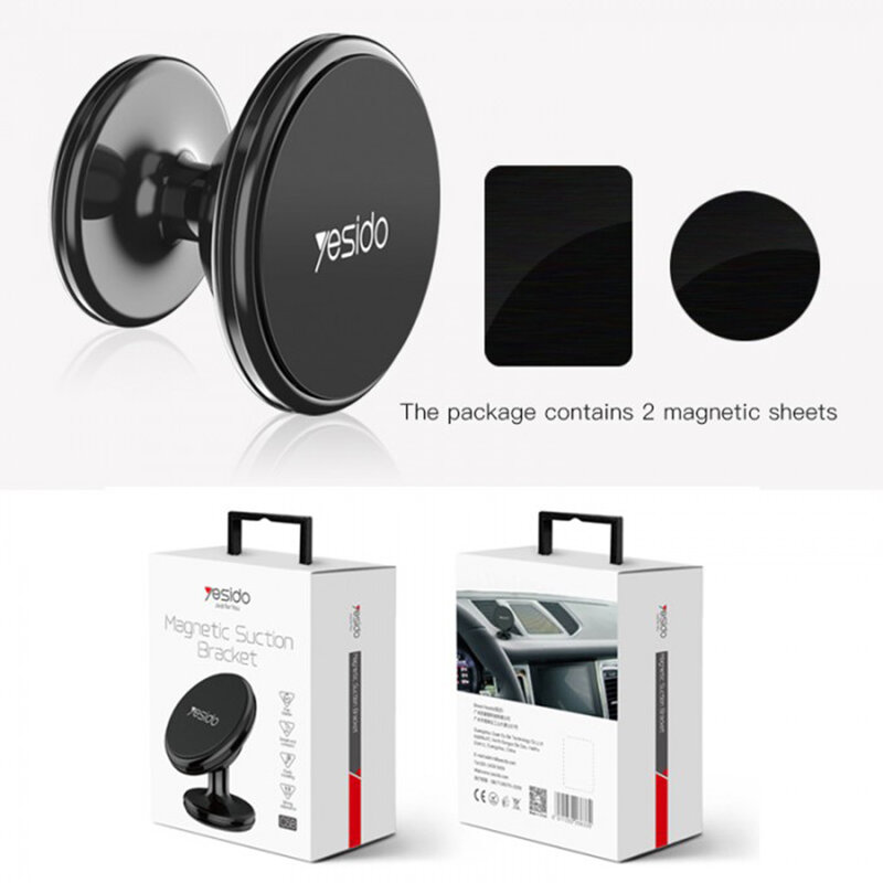 Suport telefon auto magnet cu adeziv 3M Yesido C58, negru