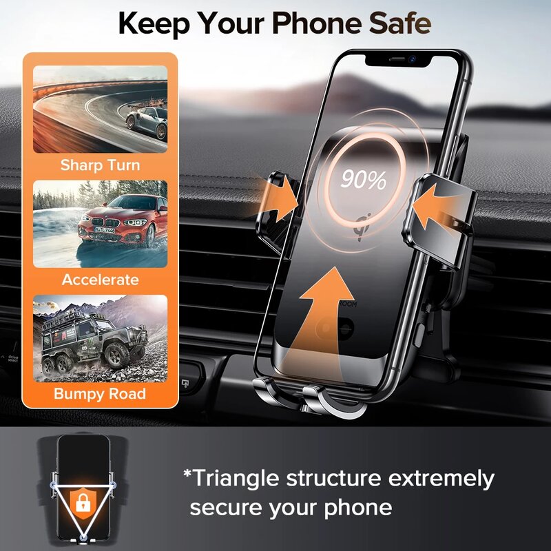 Suport telefon auto JoyRoom, incarcator wireless, grila, negru, JR-ZS214