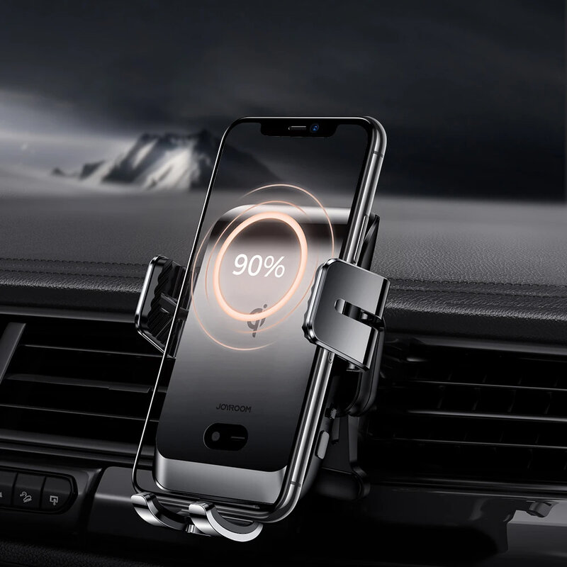 Suport telefon auto JoyRoom, incarcator wireless, grila, negru, JR-ZS214
