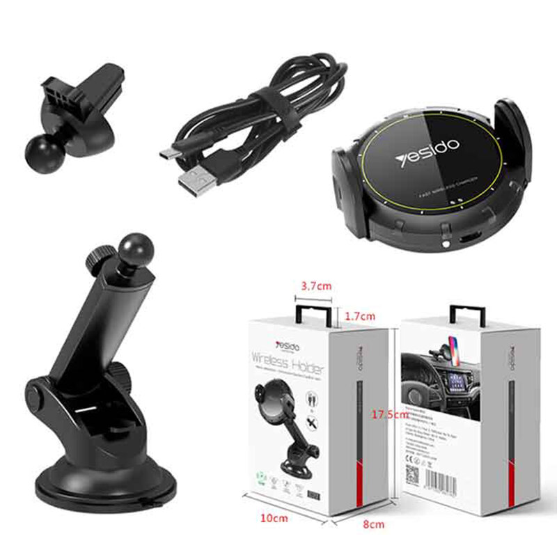 Suport telefon auto Yesido C77, incarcator wireless, 15W, negru