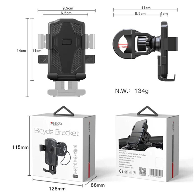 Suport telefon ghidon bicicleta Yesido C94, universal, negru