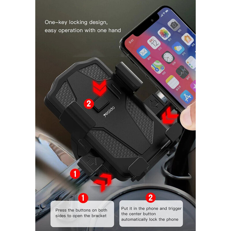 Suport telefon ghidon bicicleta Yesido C94, universal, negru