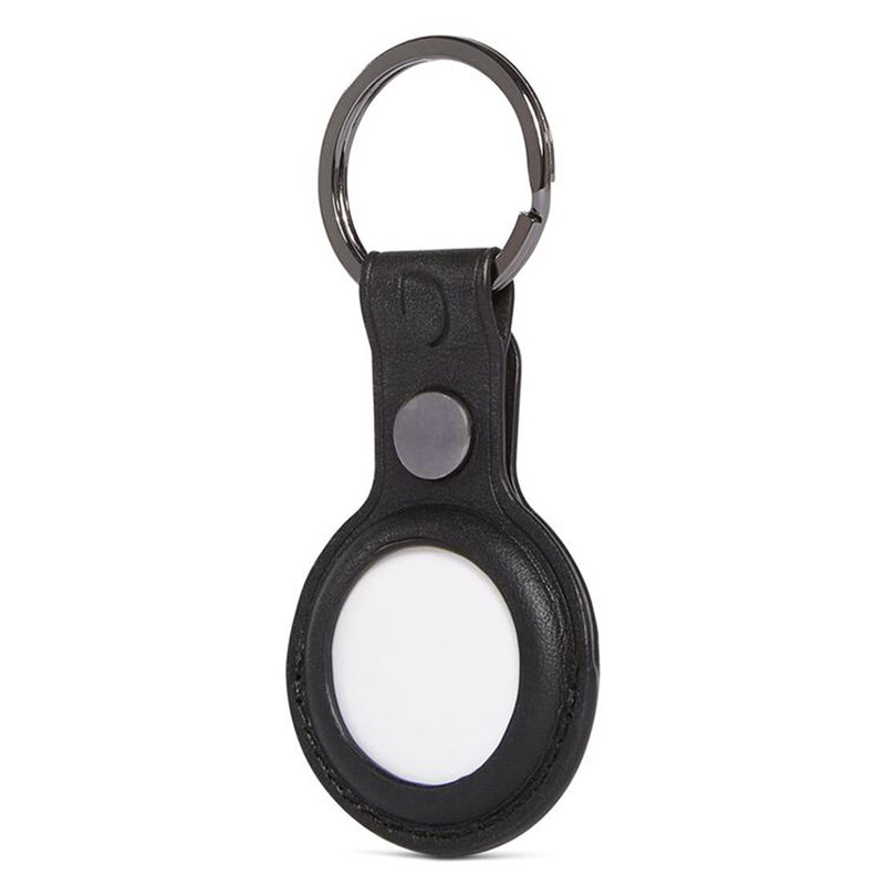 Breloc Apple AirTag Decoded Natural Leather Keychain, negru