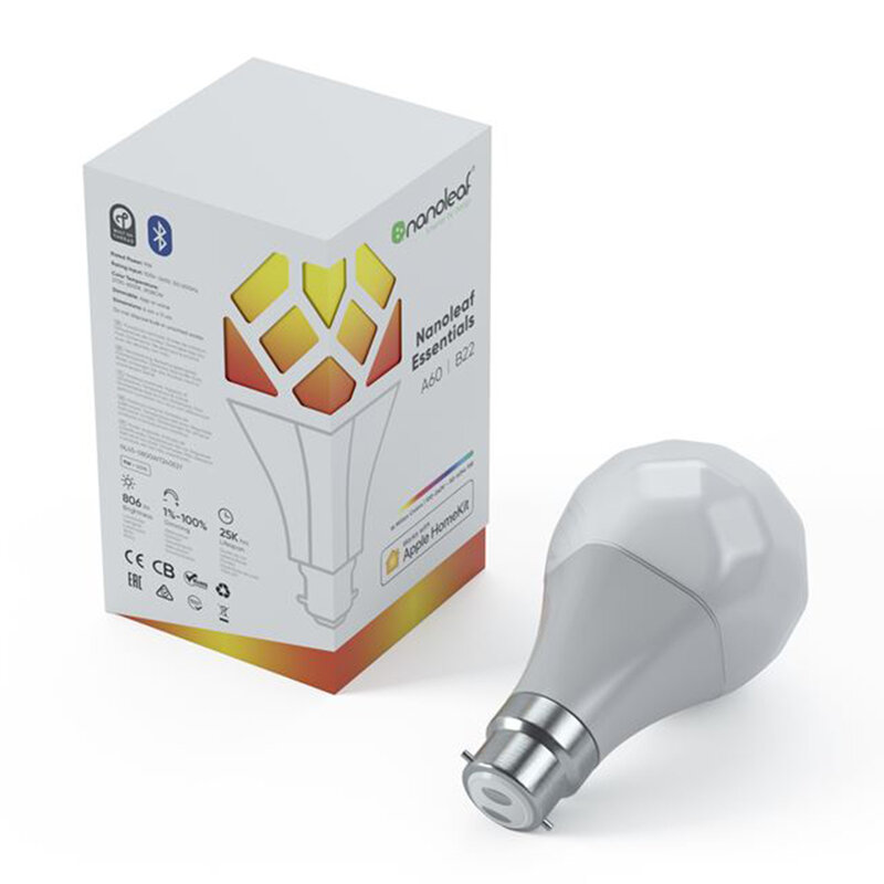 Bec LED inteligent Nanoleaf A60 B22, smart Wi-Fi, 9W, lumina RGBCW