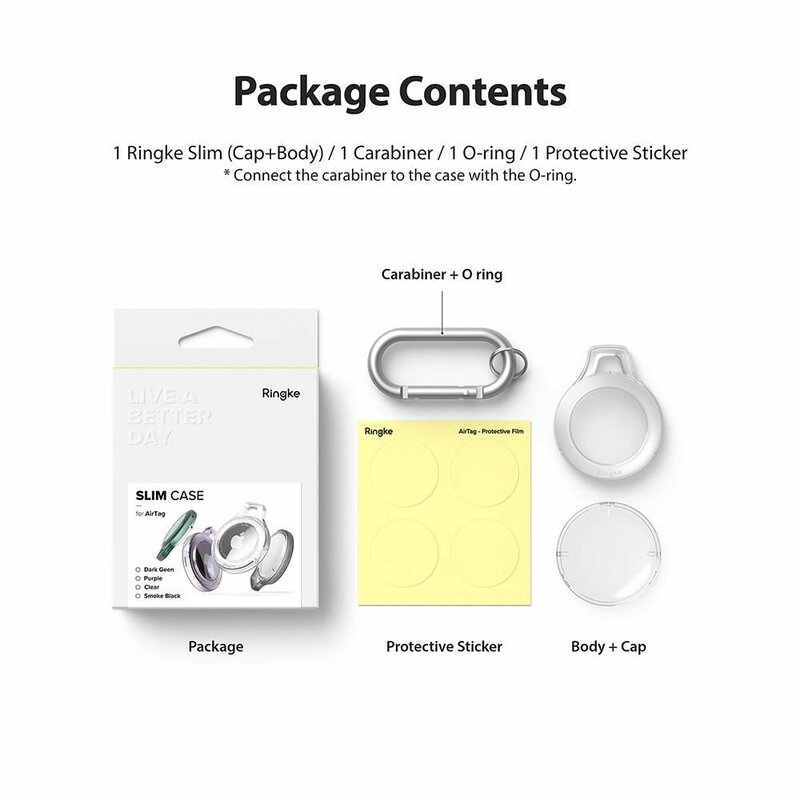 Breloc Apple AirTag Ringke Slim cu holder otel, transparent