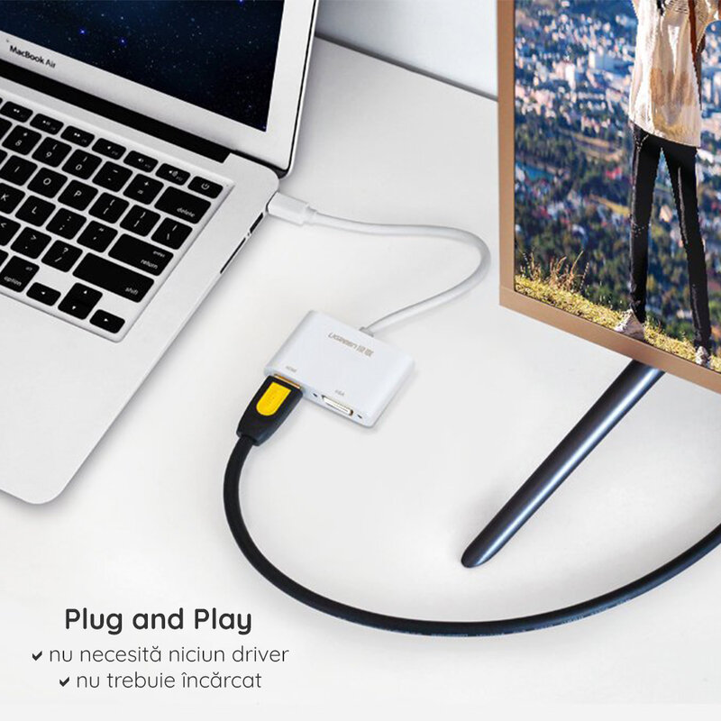 Adaptor HDMI + VGA la Mini DP Ugreen, 4K@30 Hz, negru, 10439