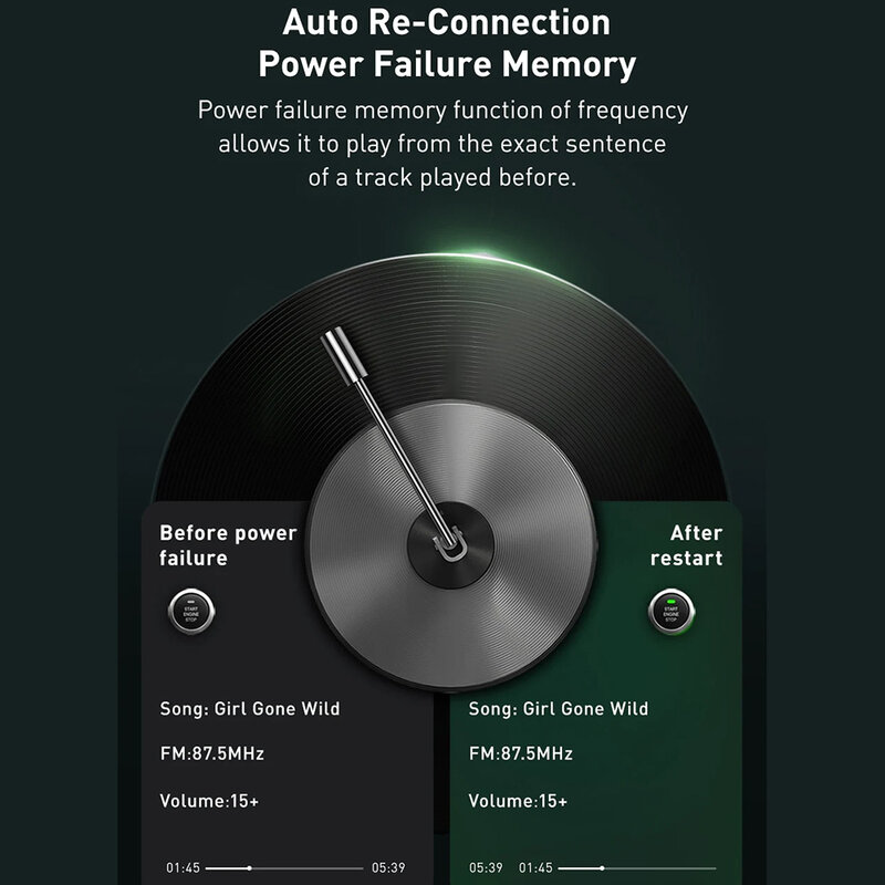 Modulator FM cu afisaj, incarcator auto USB Baseus, negru, CCLH-01