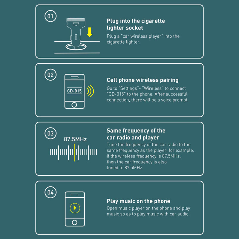 Modulator FM cu afisaj, incarcator auto USB Baseus, negru, CCLH-01