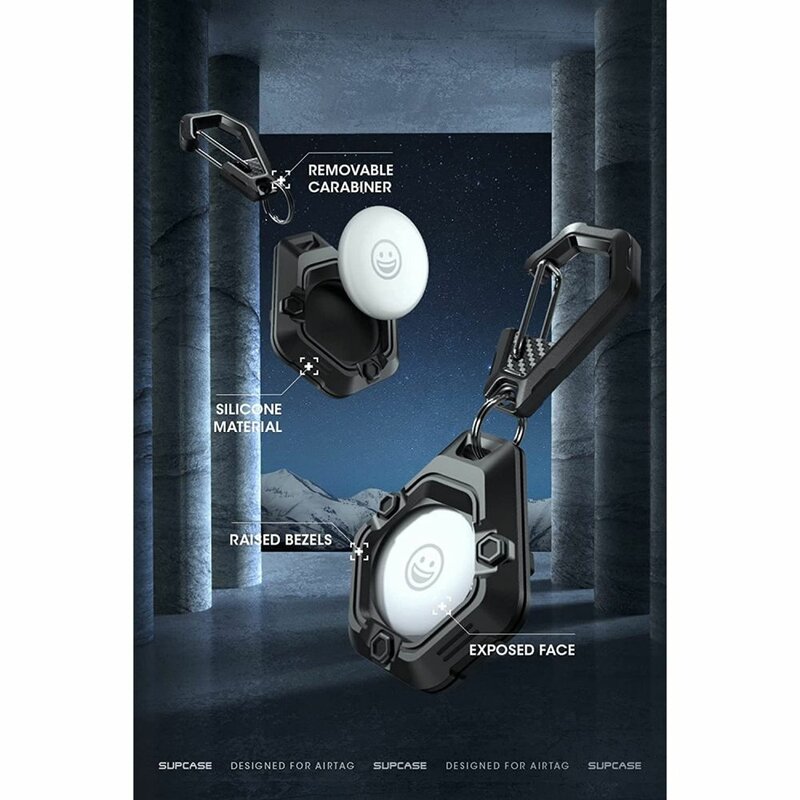 Carcasa Apple AirTag Supcase Unicorn Beetle Pro, breloc chei, negru