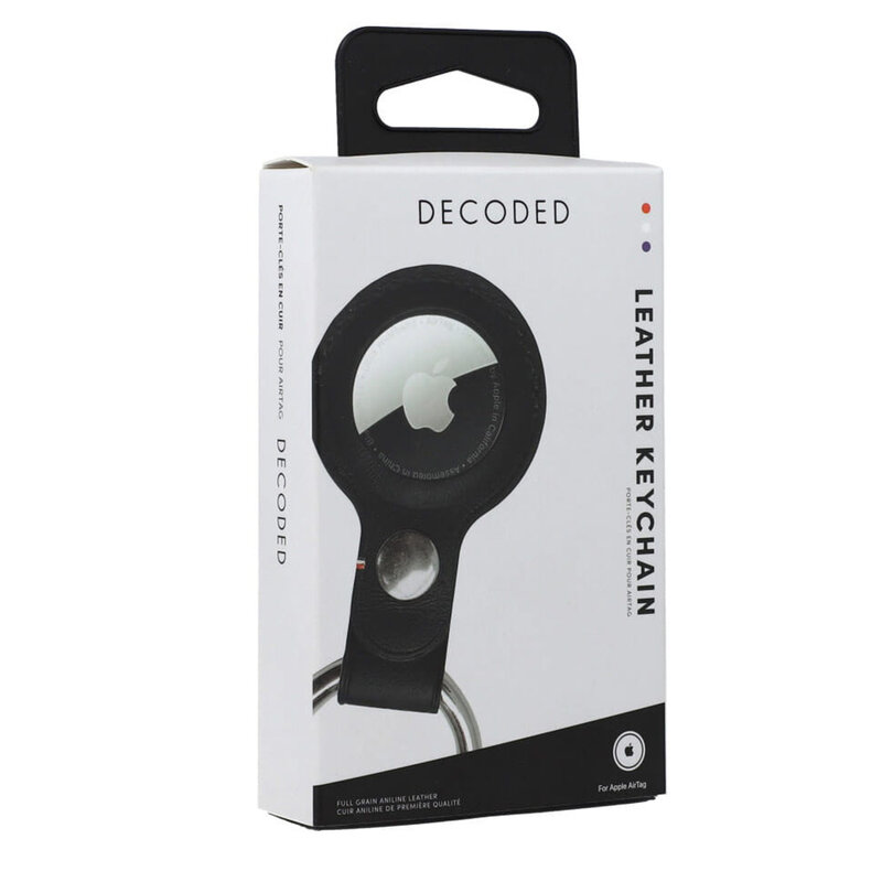 Breloc Apple AirTag Decoded Natural Leather Keychain, negru