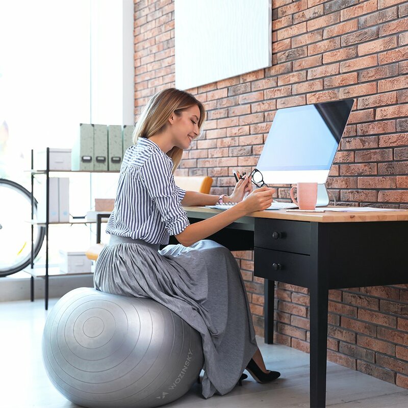 Minge gimnastica pentru recuperare fizica, fitness, yoga, pompa manuala, gri