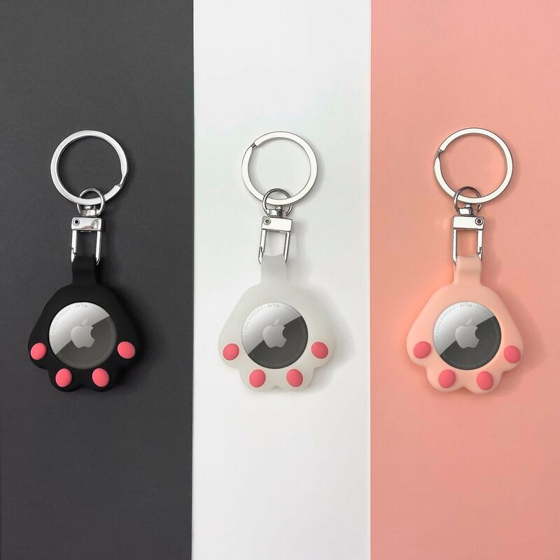 Husa Apple AirTag tip breloc chei pisica, silicon, roz