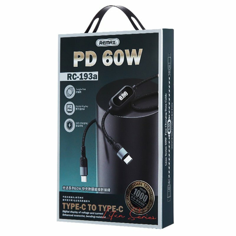 Cablu de date USB-C la USB-C Remax, PD60W, 1m, negru, RC-193a
