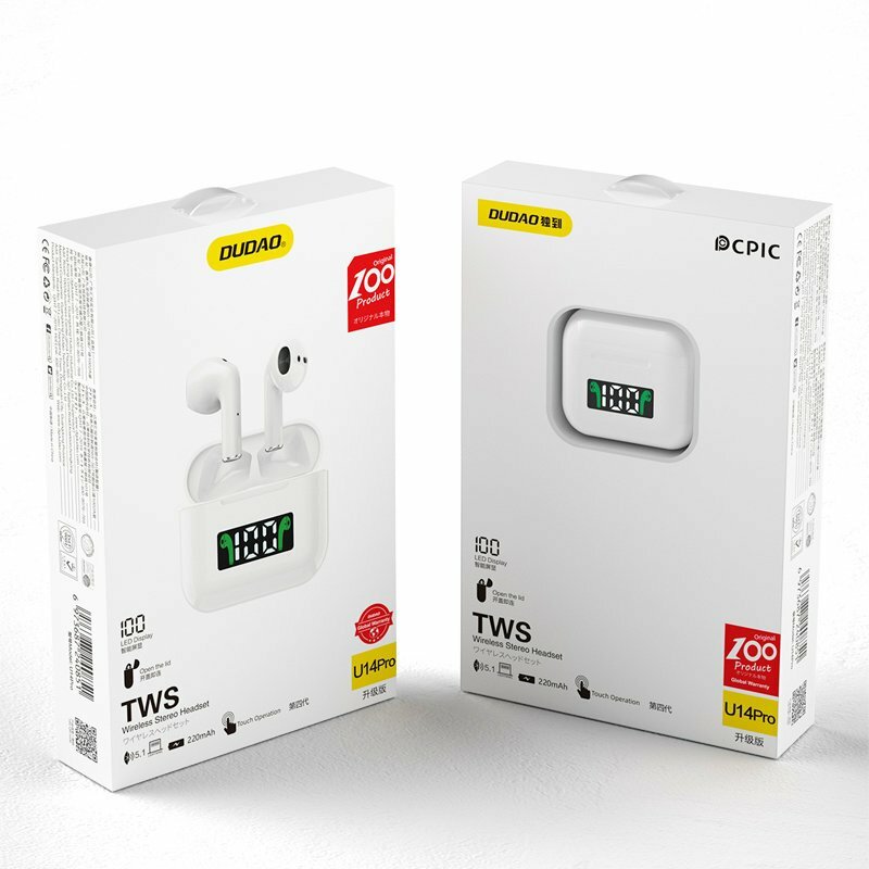 Casti wireless in-ear Dudao U14Pro, Bluetooth earbuds, alb