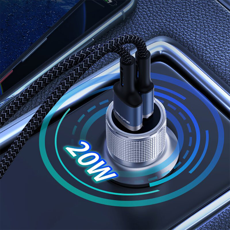 Incarcator auto WK Design USB + Type-C PD20W, albastru, WP-C30