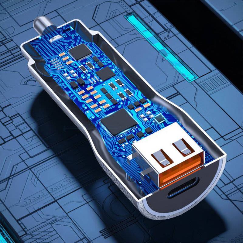 Incarcator auto WK Design USB + Type-C PD20W, albastru, WP-C30